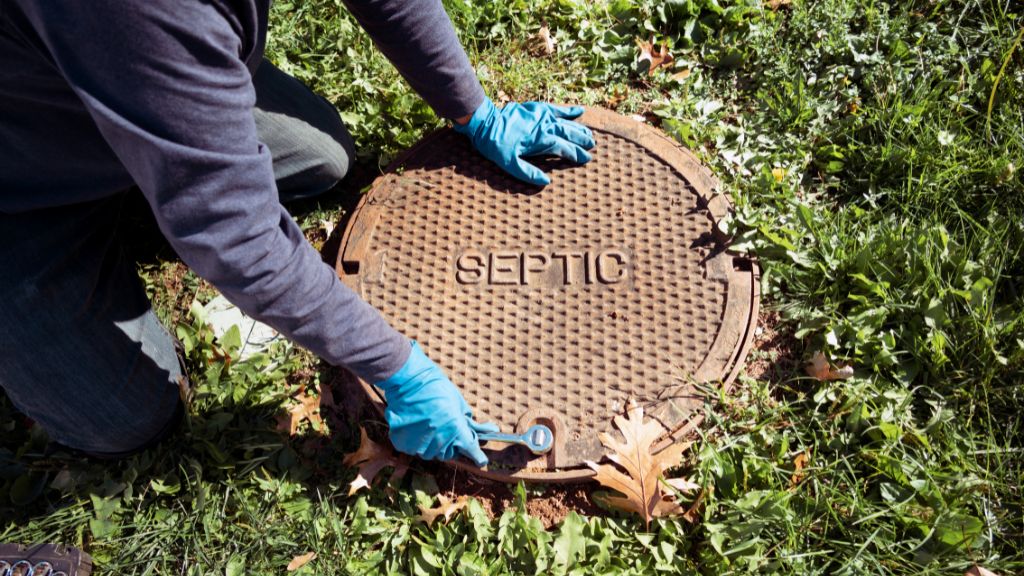 technician opening septic lid